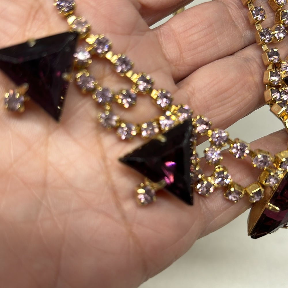 Stunning And Unique Purple Triangular Rhinestone … - image 2